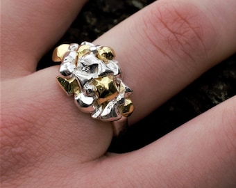 Abstract Silver Mountain Ring Avant Garde Sculpted Landscape Design Mixed Metal Architectural Jewelry Unique Statement or Anniversary Ring