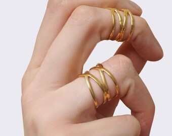 14k Gold Filled Double Criss Cross Spiral Ring Modern Wrap Statement Band Minimalist Gold Crossover Ring Handmade Artisan Jewelry