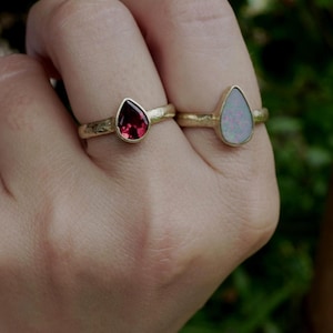 Adjustable Gemstone Ring Hammered | Larimar Opal Ruby Ring 18k Gold Filled Sterling Silver