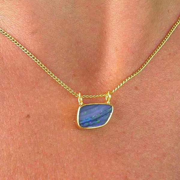 Collier Opale Australienne, Chaîne Vénitienne 14K Gold Filled, Pendentif Opale Lavande, Cadeau Pierre Naissance Octobre