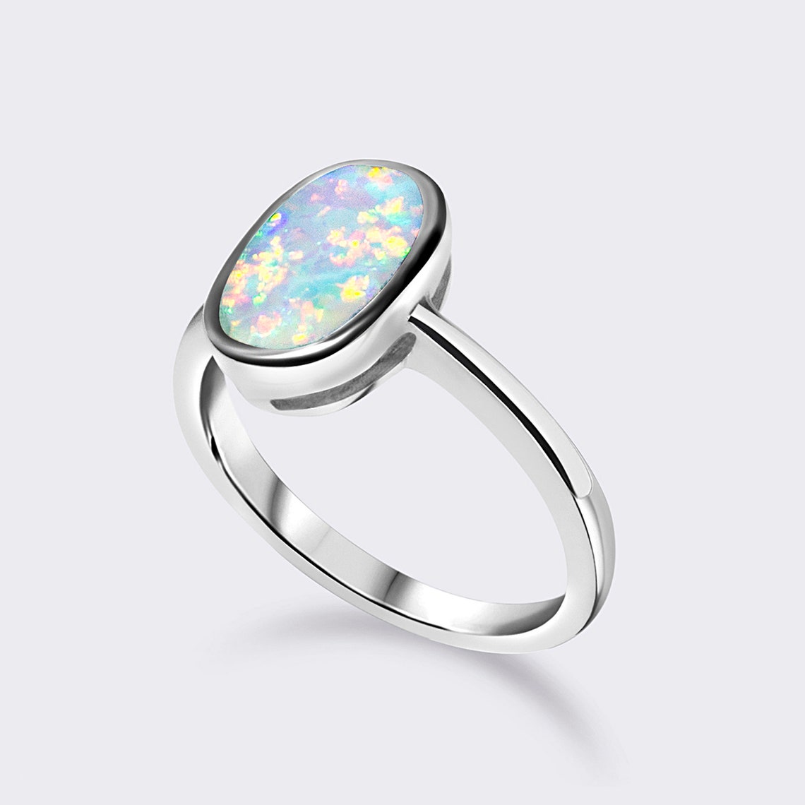 White Opal Promise Ring for Her Simple Silver Rings Silver Etsy