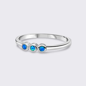 Blue opal multistone ring, dainty gemstone ring, Stackable Opal ring, Modern Simple Three Stones ring for women, blue opal ring,