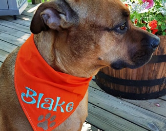 Tie on personalized Dog bandana with Paw Print - Custom Embroidered Dog accessory - Name and paw print - Dog Lover Gift