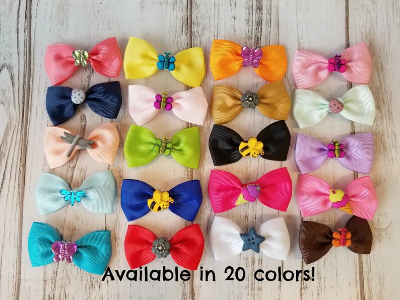 Dog Hair Bow With Novelty Button Pet Bow Summer Button Etsy