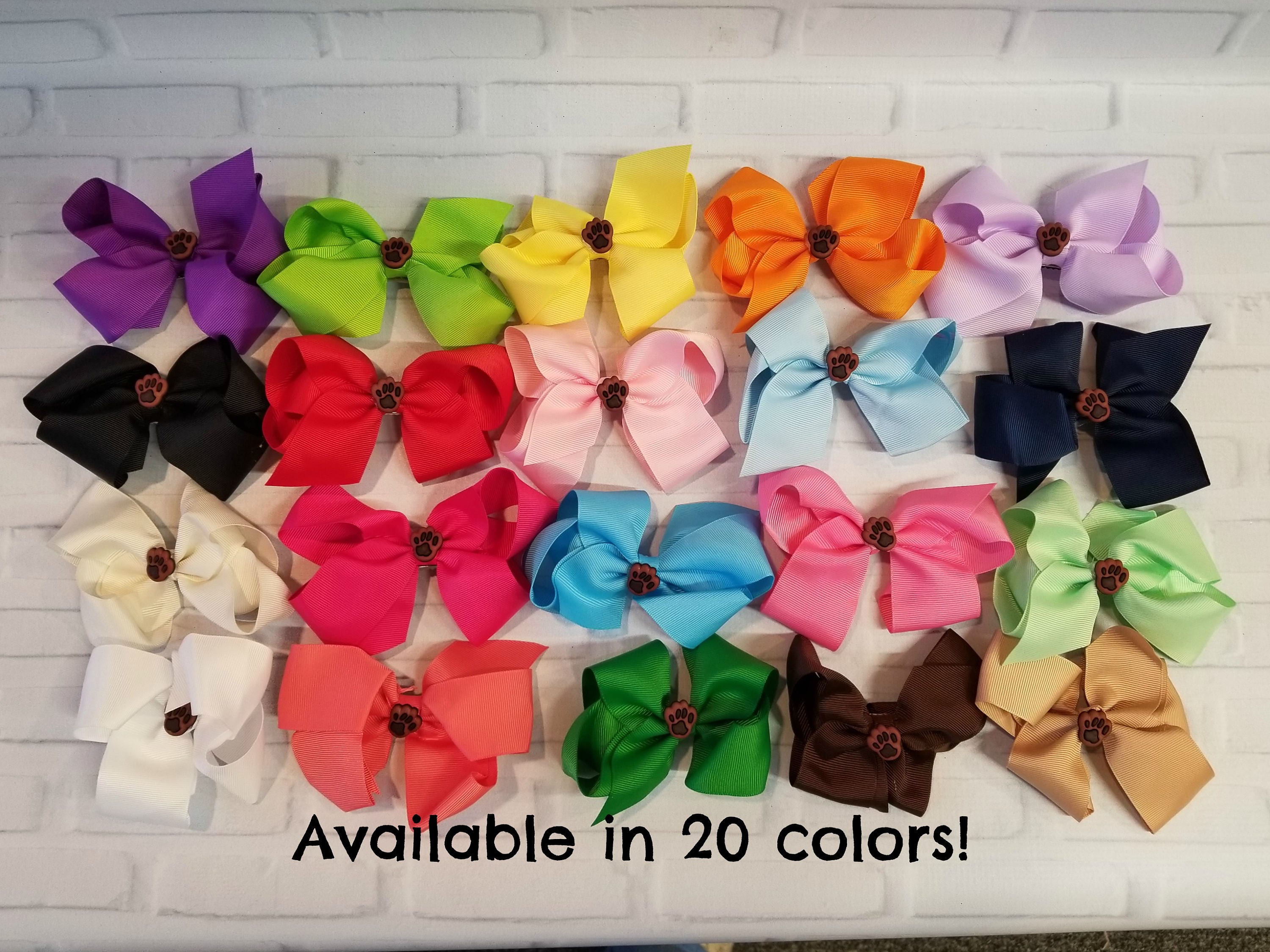 Dog Hair Bow 4 Inch With Paw Print Button Accent On Gator Clip Etsy