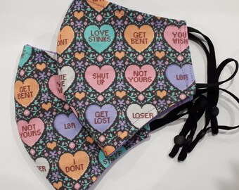 Love stinks! Anti Valentines face mask, reversible, washable, adjustable. Free postage