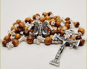 Our Lady of Grace Rosary Wirewrapped Holy Land Olive Wood Beads Handmade Catholic Sacramentals Gifts for Men Women