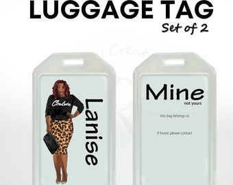 Personalized Luggage Tag - Curvy Diva Leopard Luggage Tag Set - Luggage Tag Set - Name Luggage Tag Set - Luggage Tag - Tags for Luggage