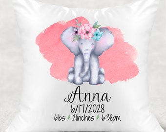 Baby Shower Pillow - Baby Pillow - Personalized Pillow - Birth Announcement Pillow - Baby Personalized Gift - Baby Pillow Elephant Flower
