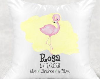 Baby Shower Pillow - Baby Pillow - Baby Pillow Personalized - Baby Birth Announcement Pillow - Baby Personalized Gift - Baby Pillow Flamingo