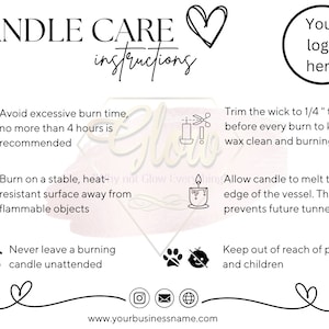 Candle Care Card/Thank you Card/Care Card/Candle Business/Candle Wick/Downloadable/Customize Care/Candle Instructions/Printable Card/Candle