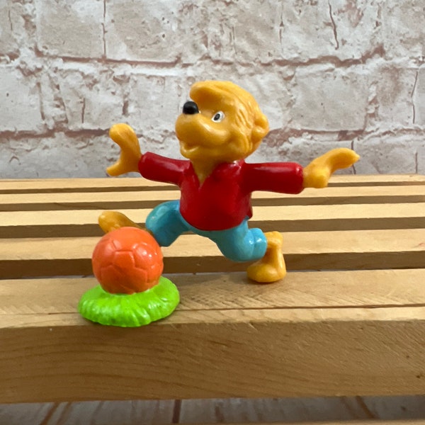Vintage 1980’s Berenstain Bears Brother Bear playing soccer Mini PVC Miniature Action Figure Toy by Applause Rare!