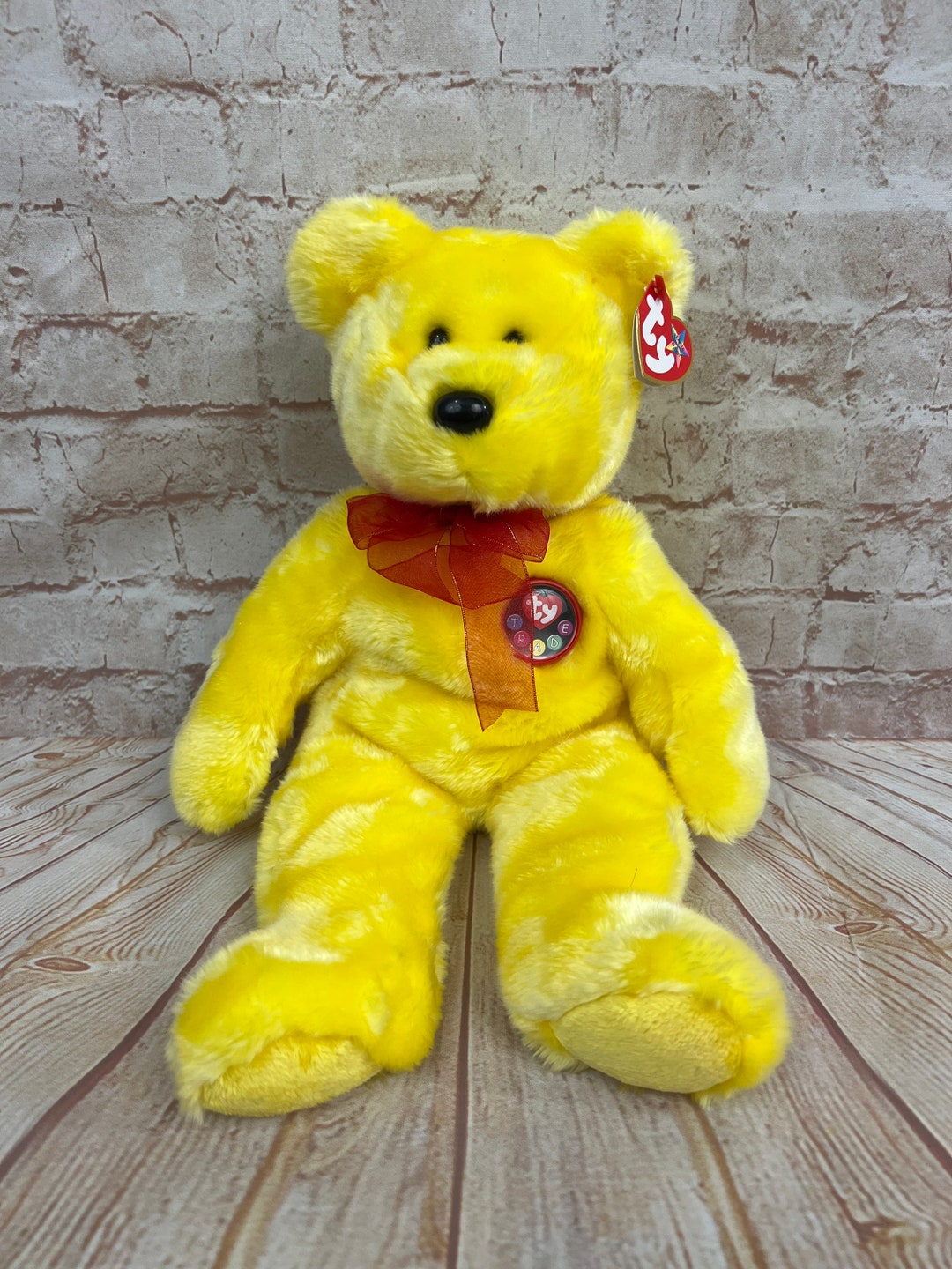 Vintage TY Tradee the Yellow Bear Plush Stuffed Animal the Original