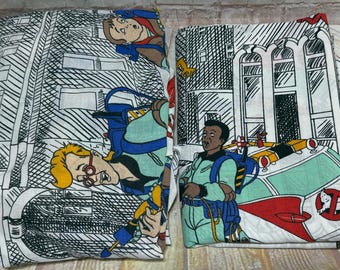 Vintage 1986 The Real Ghostbusters Twin Fitted & Flat Bed Sheets - 80s Cartoon Bedding Craft Fabric