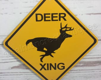DEER Xing Mini Metal Yellow Caution Crossing Sign 6"x6" or 12"x12" NEW (2 sizes available)