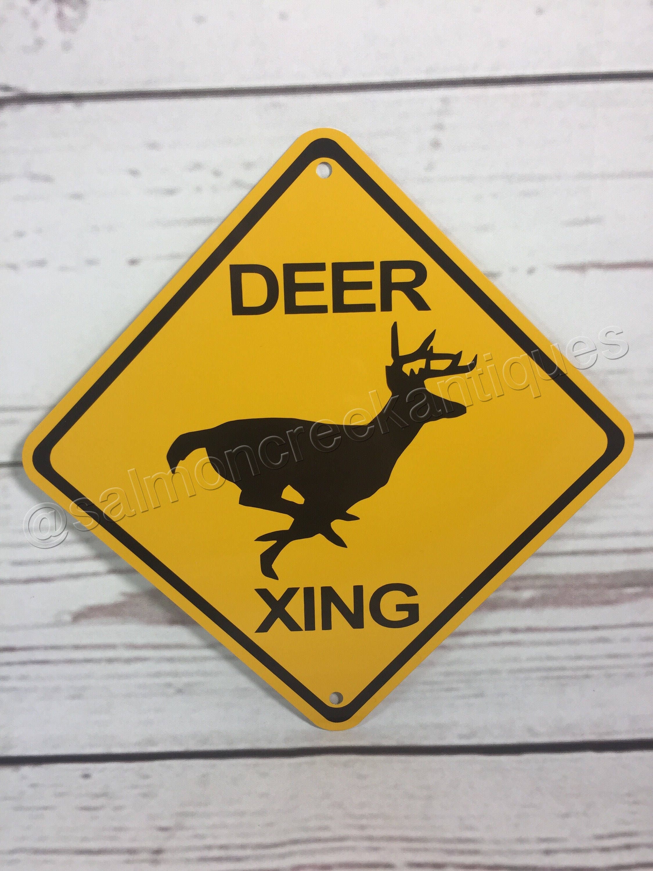 DEER Xing Mini Metal Yellow Caution Crossing Sign 6x6 or 12x12 NEW 2 Sizes  Available -  UK