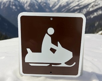 Snowmobile Trail Metal Sign: Winter Recreation Snow Decor