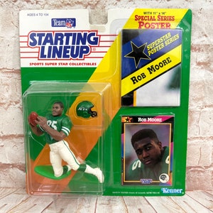Vintage 1992 Starting Lineup Rob Moore NFL Football Ny New York Jets action figure with poster by Kenner SLU NEW on Card