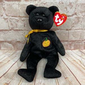 Vintage TY Haunt the Black Halloween Teddy Bear Plush Stuffed Animal Beanie Babies 8&quot;