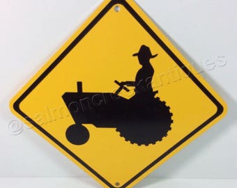 Tractor Farmer Xing Mini Metal Farm Yellow Caution Crossing Sign 6"x6" or 12"x12" NEW (2 sizes available)