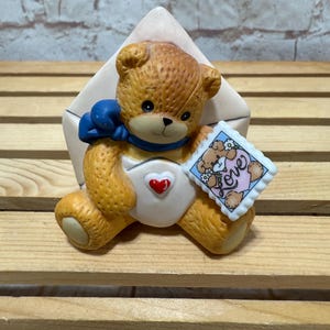 Vintage 1994 Lucy & Me Bear in a Love Letter Lucy Rigg Ceramic Figure by Enesco Rare