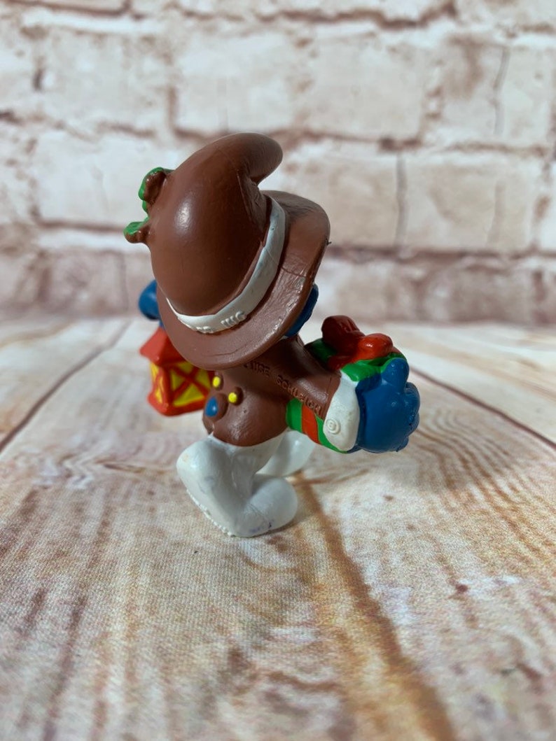 Vintage 1984 Christmas Lantern Smurf Mini PVC Miniature Action Figure Peyo Toys Figurine from Portugal Rare