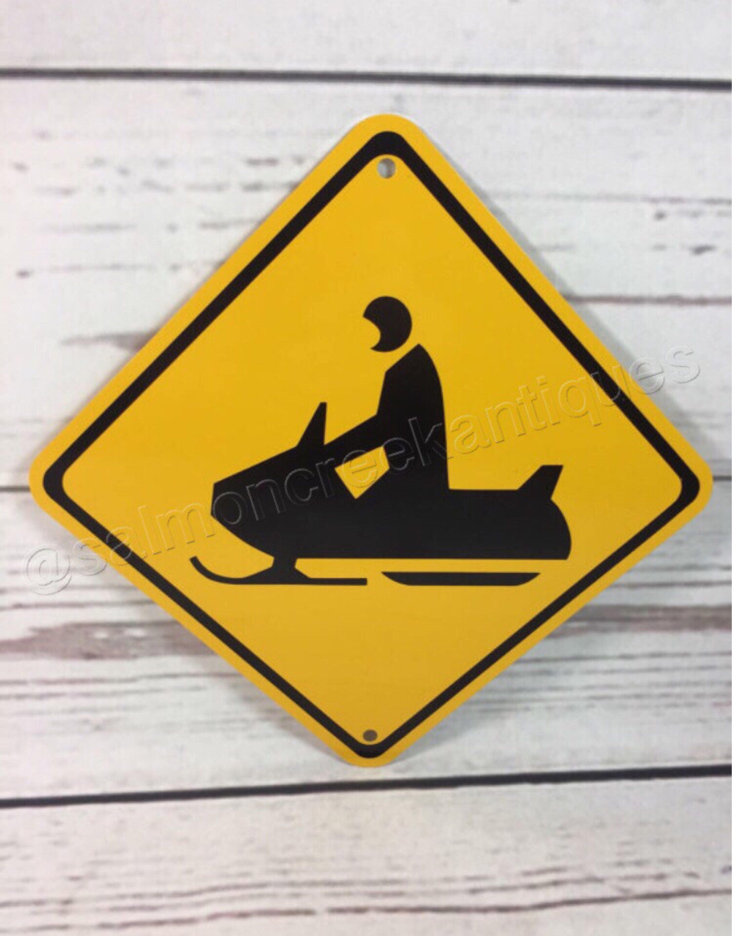 Snowmobile Xing Mini Metal Yellow Caution Crossing Snow