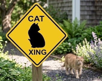 Cat Xing Metal Sign: Yellow Farm Caution Crossing