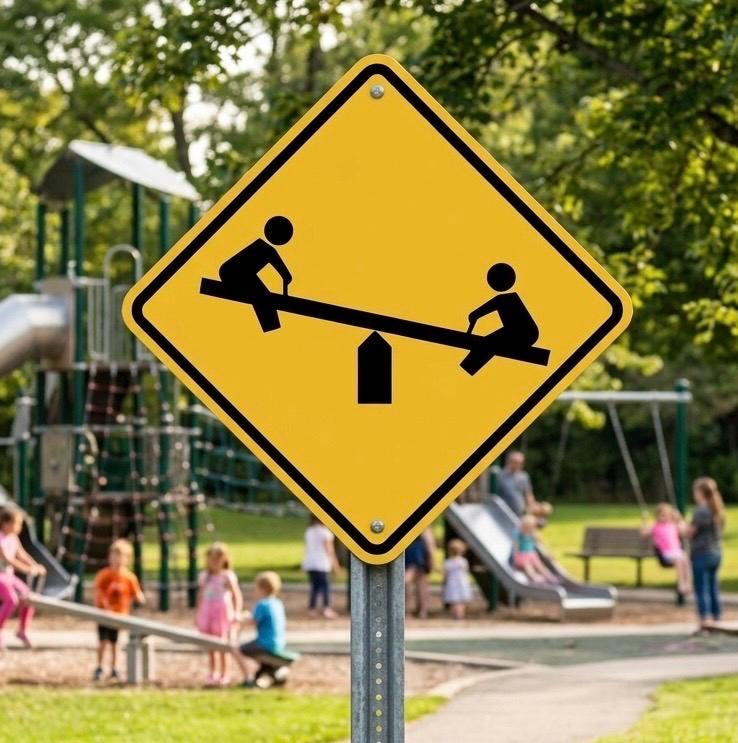 Caution Playground Metal Sign: Children at Play, Yellow Crossing