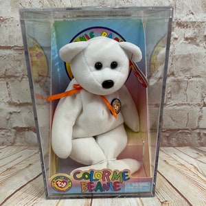 Vintage Ty Color Me Beanie Bear Plush Stuffed Animal Beanie Babies 8” New in box with Orange Ribbon