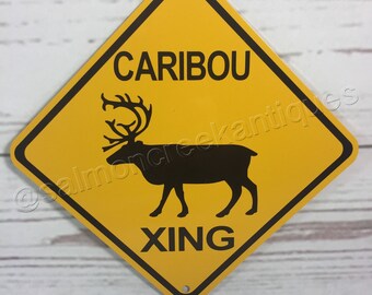 CARIBOU Xing Mini Metal Yellow Caution Crossing Sign 6"x6" or 12"x12" NEW (2 sizes available)