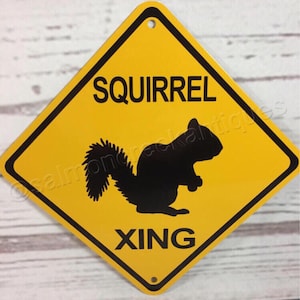 Squirrel Xing Mini Metal Yellow Farm Caution Crossing Sign 6"x6" o 12"x12" NUEVO (2 tamaños disponibles)
