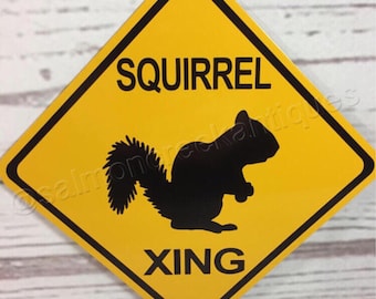 Squirrel Xing Mini Metal Yellow Farm Caution Crossing Sign 6"x6" or 12"x12" NEW (2 sizes available)