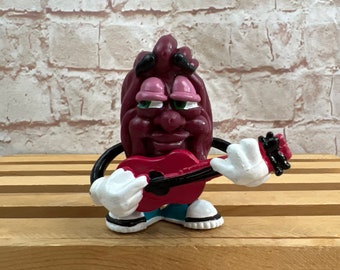 Vintage 1988 California Raisins « Red Guitar Player » Mini figurine miniature en PVC, jouet de 2,5 pouces par Applause Rare !