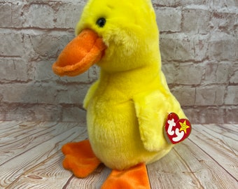 Vintage 1998 TY Quackers the Baby Yellow Duck Plush Stuffed Animal the Original Beanie Babies Buddies Large 10"