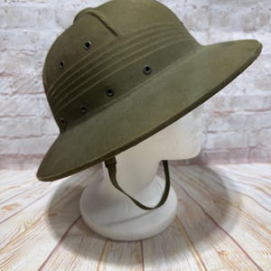 Vintage 1948 US Military Olive Green Pith Helmet Hard Hat Sunrigid Safari Vietnam WWII War Era