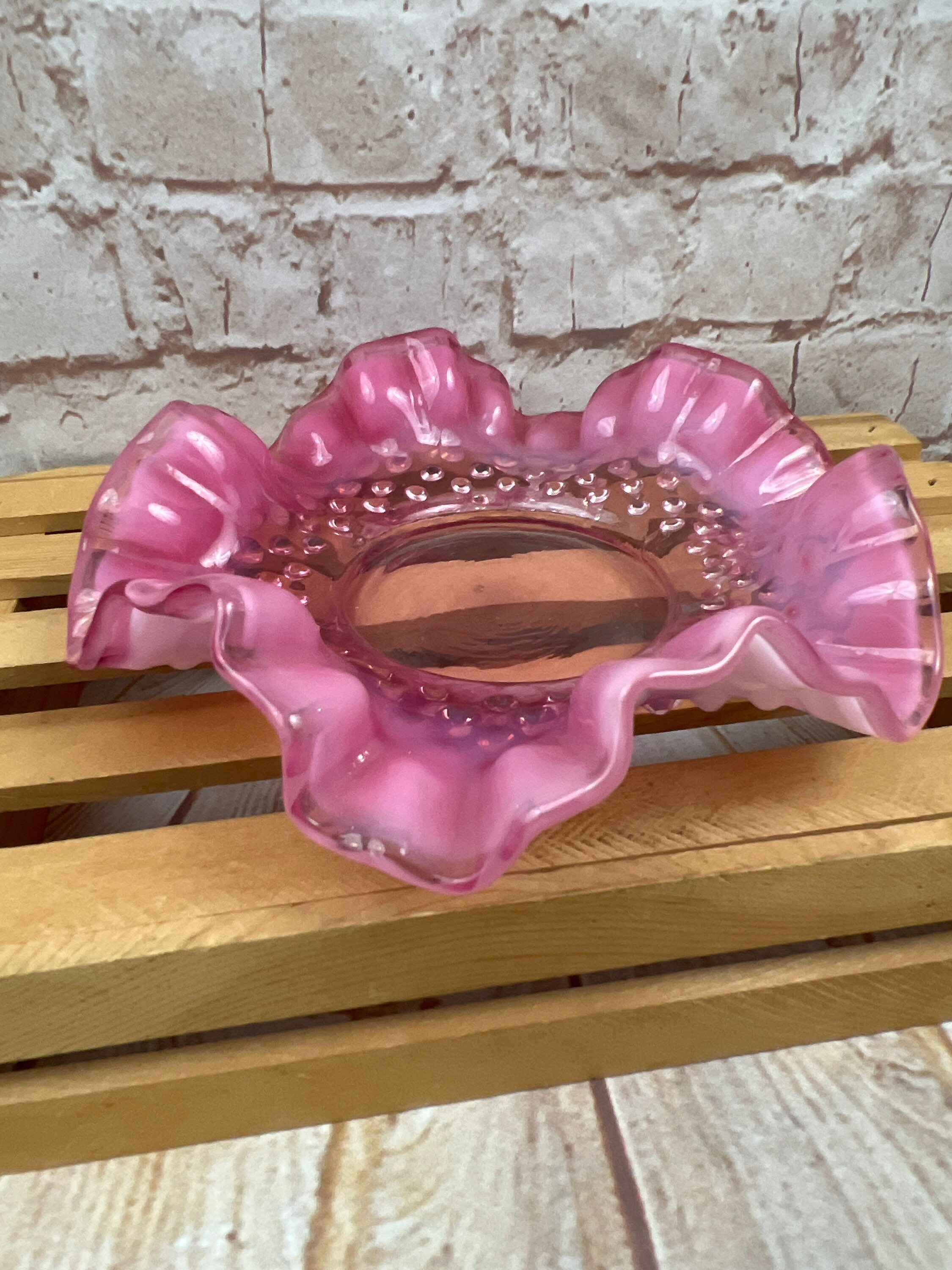 Raspberry Ruffle Retro Signs Vintage Fenton Opalescent Red Raspberry Ruffled Hobnail Glass Candy ...