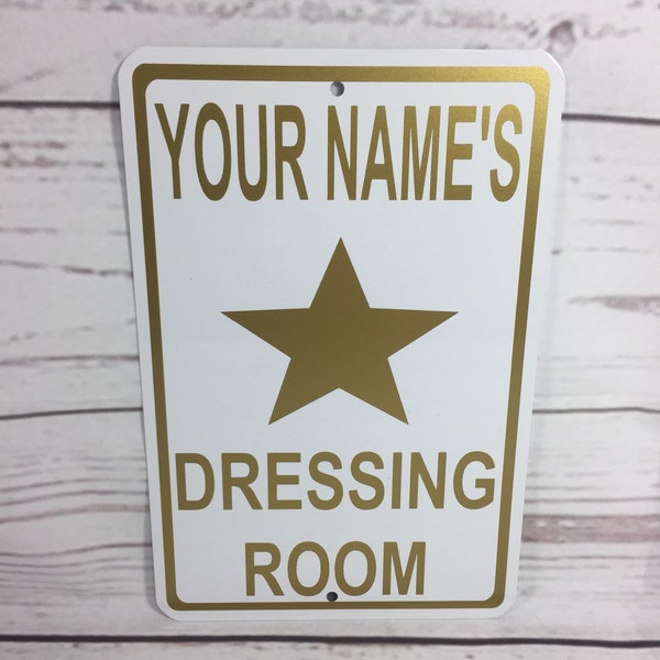 Personnalisez votre nom Dressing Room Metal Fashion Sign - Panneau personnalisé sur mesure en or - (3 tailles disponibles)