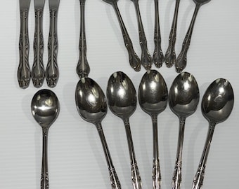 Vintage National Japan Stainless Flatware Set - Medford Scroll Design (15 Piece)