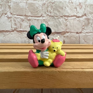 Vintage Disney Baby Minnie Mouse with teddy bear Mini PVC Miniature 2” Action Figure Toy Figurine by Applause