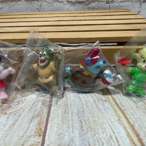 Vintage 1991 Set of 4 Adventures of the Gummi Bears Minature PVC Mini Figures Disney Afternoon Cartoon Kelloggs Cereal Toys Mint in bags