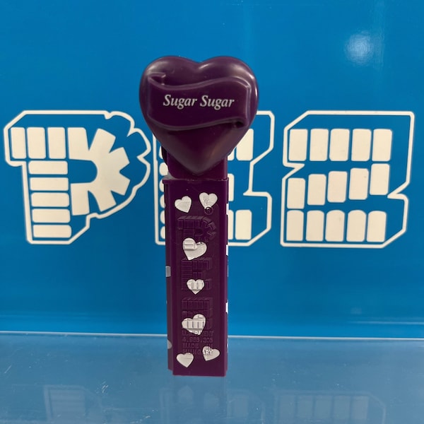 Vintage “Sugar Sugar” Valentines Day Purple Heart with printed heart stem PEZ Candy Dispenser