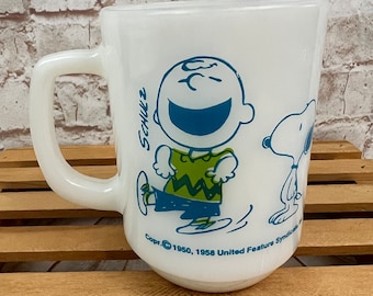 Vintage Fire King Snoopy Pedal Power Milk Glass Mug - Etsy