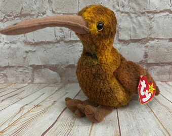 Vintage 1998 TY Beak the Kiwi Bird Plush Stuffed Animal the Original Beanie Babies 8" Rare