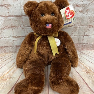 Vintage TY Champion the USA 2002 FIFA World Cup Soccer Bear Plush Stuffed Animal the Original Beanie Babies Buddies Buddy Large 14&quot; tall