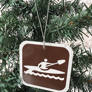 Kayaking Kayak Mini Metal Sign Christmas Tree Ornament 3”