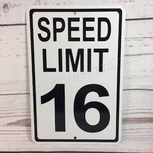 Speed Limit 16 Metal Street Traffic Sign NEW 16MPH 16th Sixteenth Birthday Party (3 sizes available)