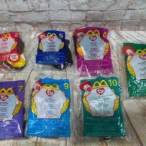 Vintage 2000 Mixed lot of 7 McDonalds TY Teenie Beanie Babies Plush Stuffed Animals #2,5,6,7,9,10,11 - New in bags (lotA)