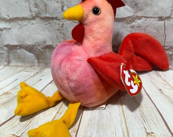 Vintage 1996 TY Strut the Rooster Plush Stuffed Animal the Original Beanie Babies 8&quot;