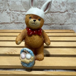 Vintage 1980 Lucy & Me Ceramic Bear Bunny with Easter Egg Basket